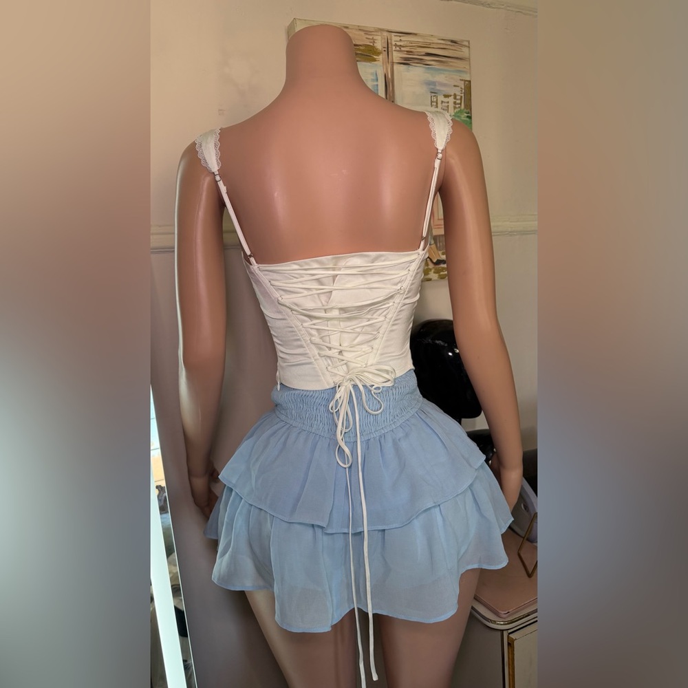 Light Blue Tiered Mini Skirt - Women - Picture 3 of 3